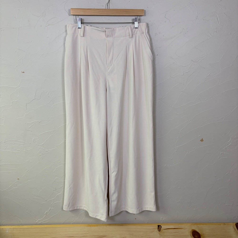 NWT Halara Wide Leg Pants Womens Large Cream High Waist Pleated Flowy Preppy